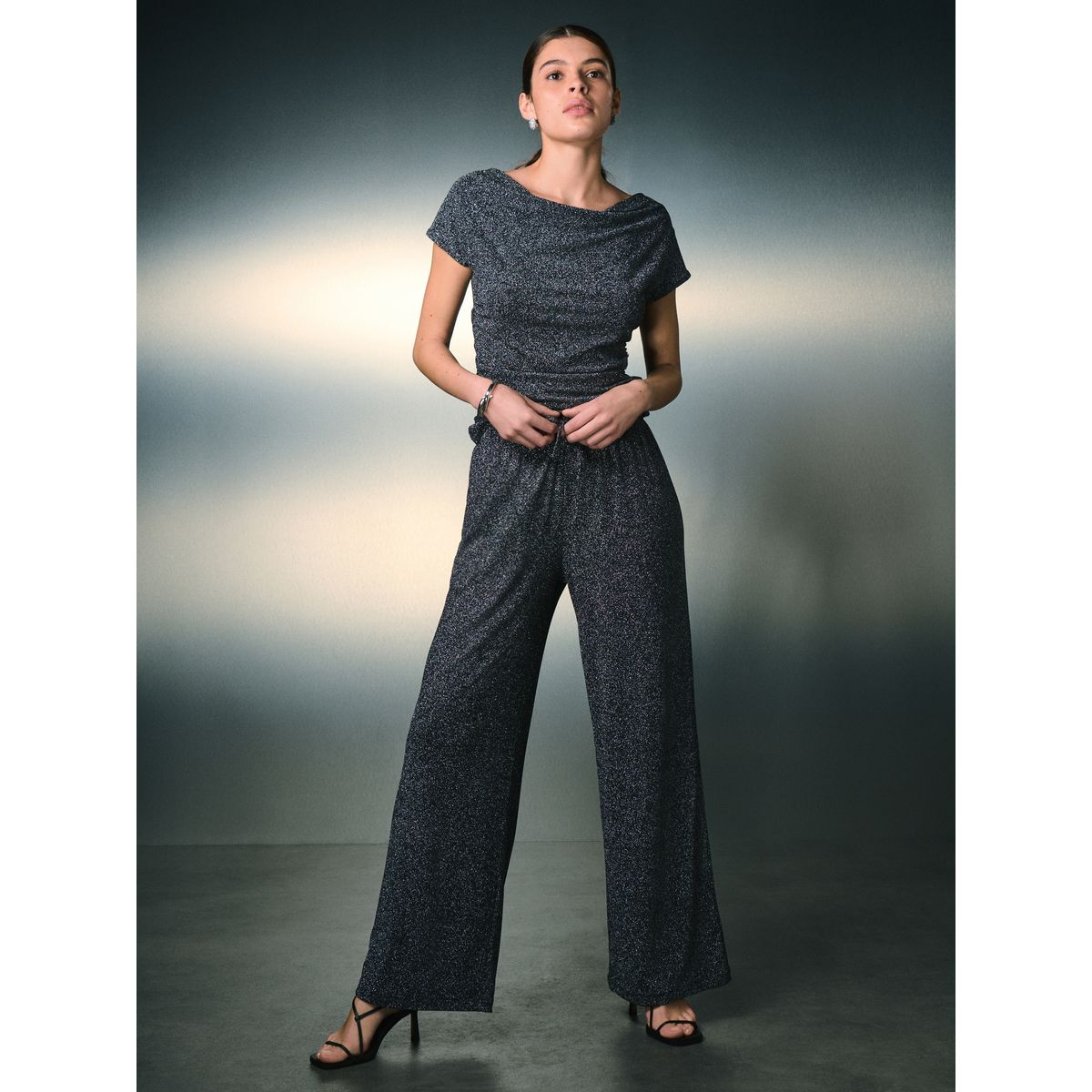 Pantalon large scintillant effet métallisé argent, NEXT
