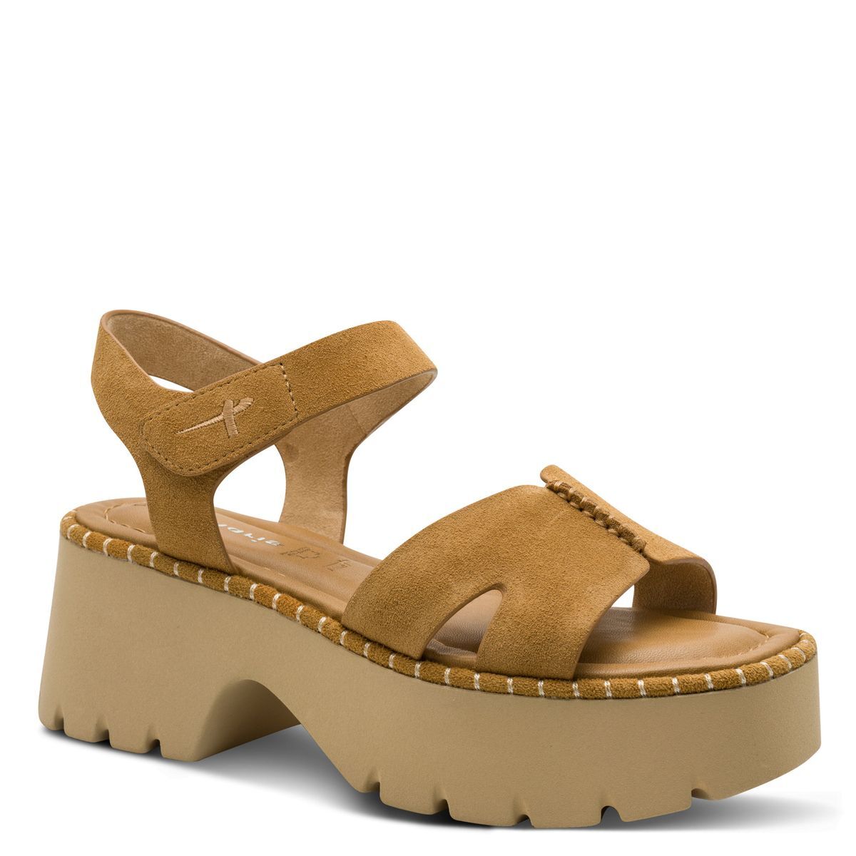 Sandale à talon en cuir marron camel, TAMARIS