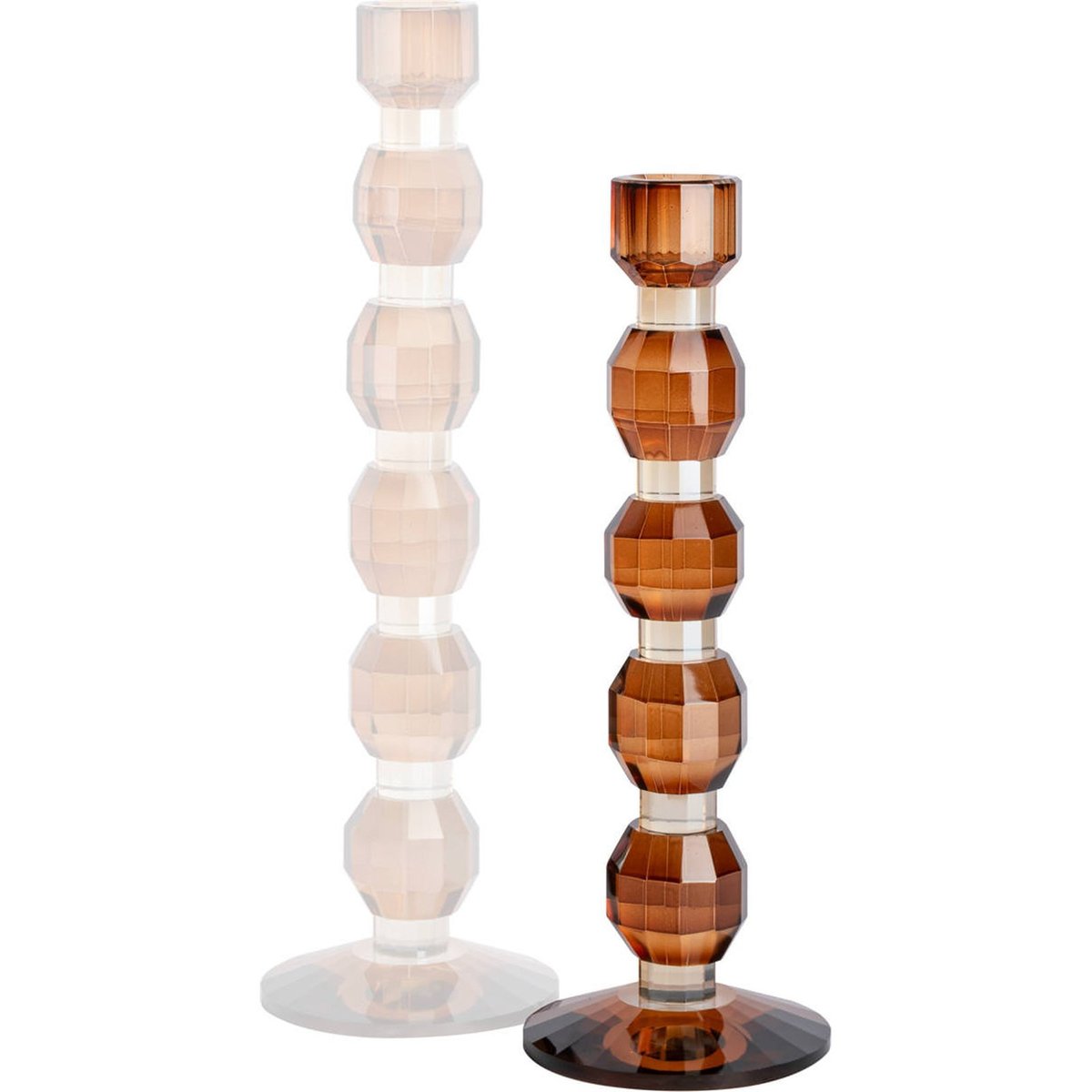 Bougeoir en verre facetté marron, RECOLLECTION