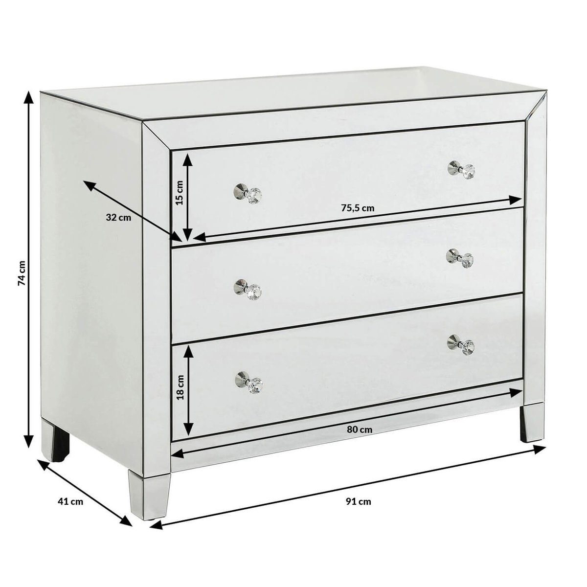 Commode Luxury champagne 3 tiroirs argent, KARE DESIGN