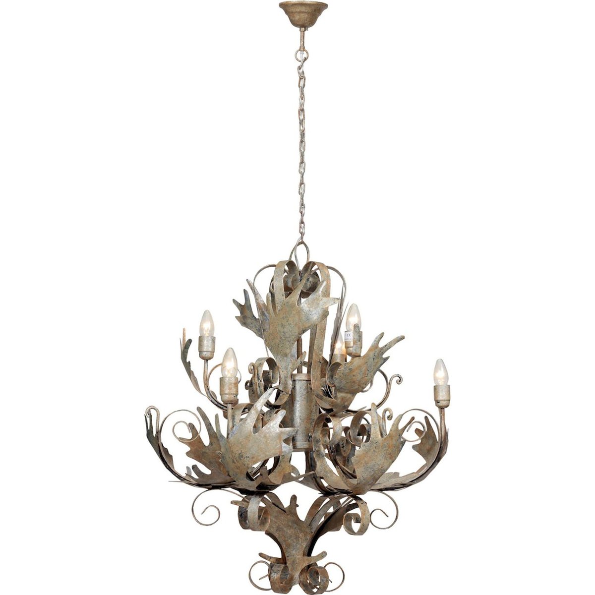 Lustre suspendu en fer forgé patiné vintage champagne patiné effet bronze vieilli, ARTE ESPINA