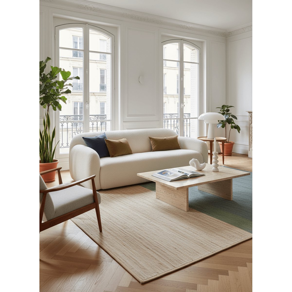 Tapis design en jute tissé main BANDOL bleu naturel, AFK LIVING