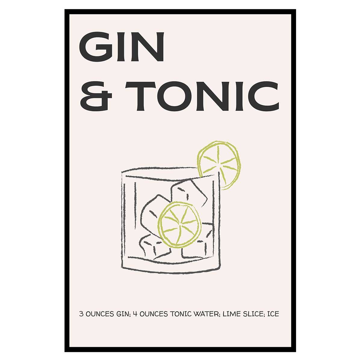 Affiche encadrée gin tonic illustration affiche + cadre en métal - noir, HEXOA