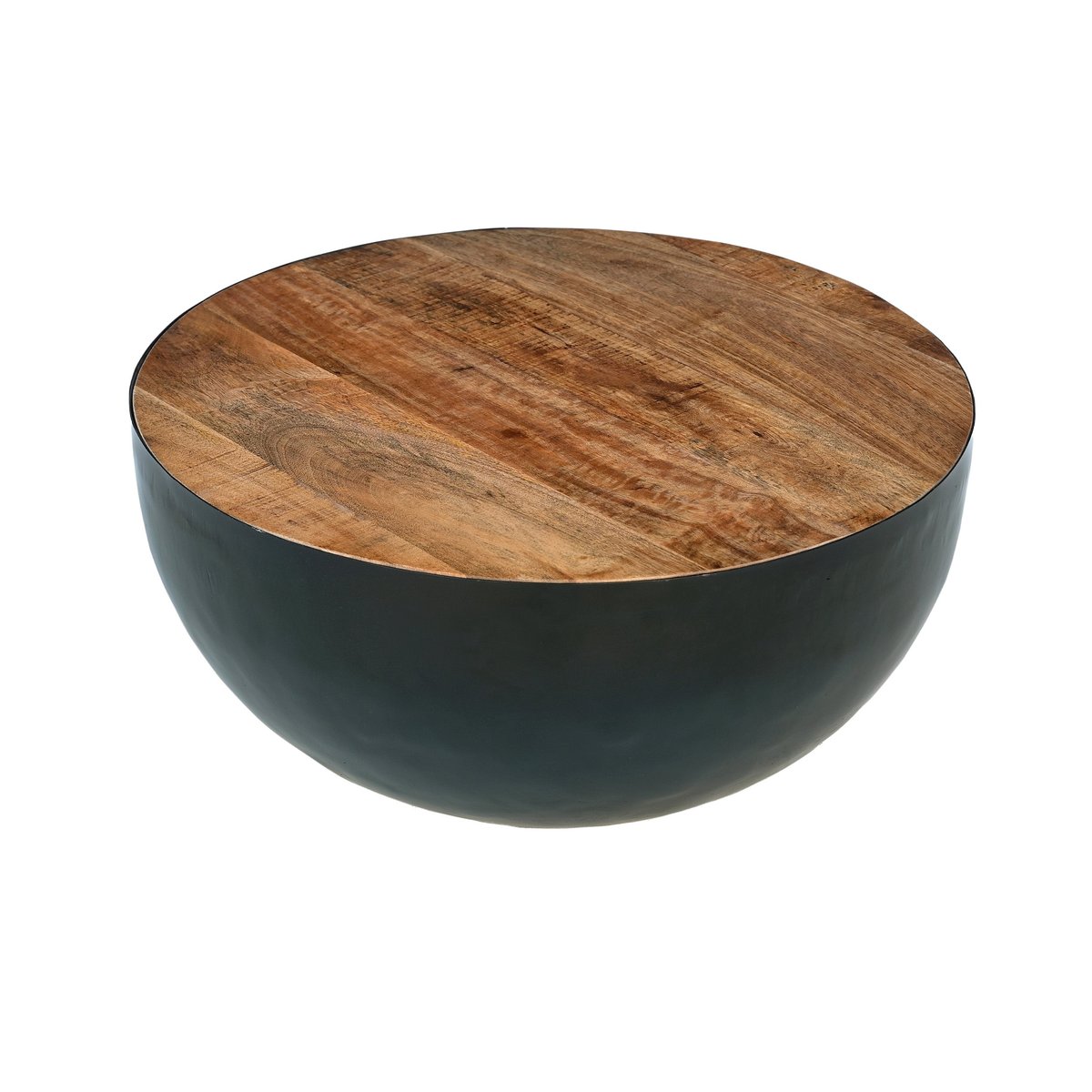 Table basse ronde en bois massif et métal D70 cm - TAJY bois foncé et noir, MAISON PAVANE