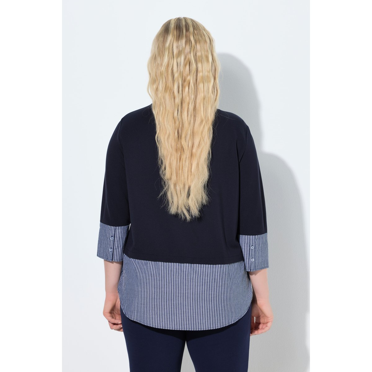 Sweat-shirt col rond et manches 3/4 marine, ULLA POPKEN