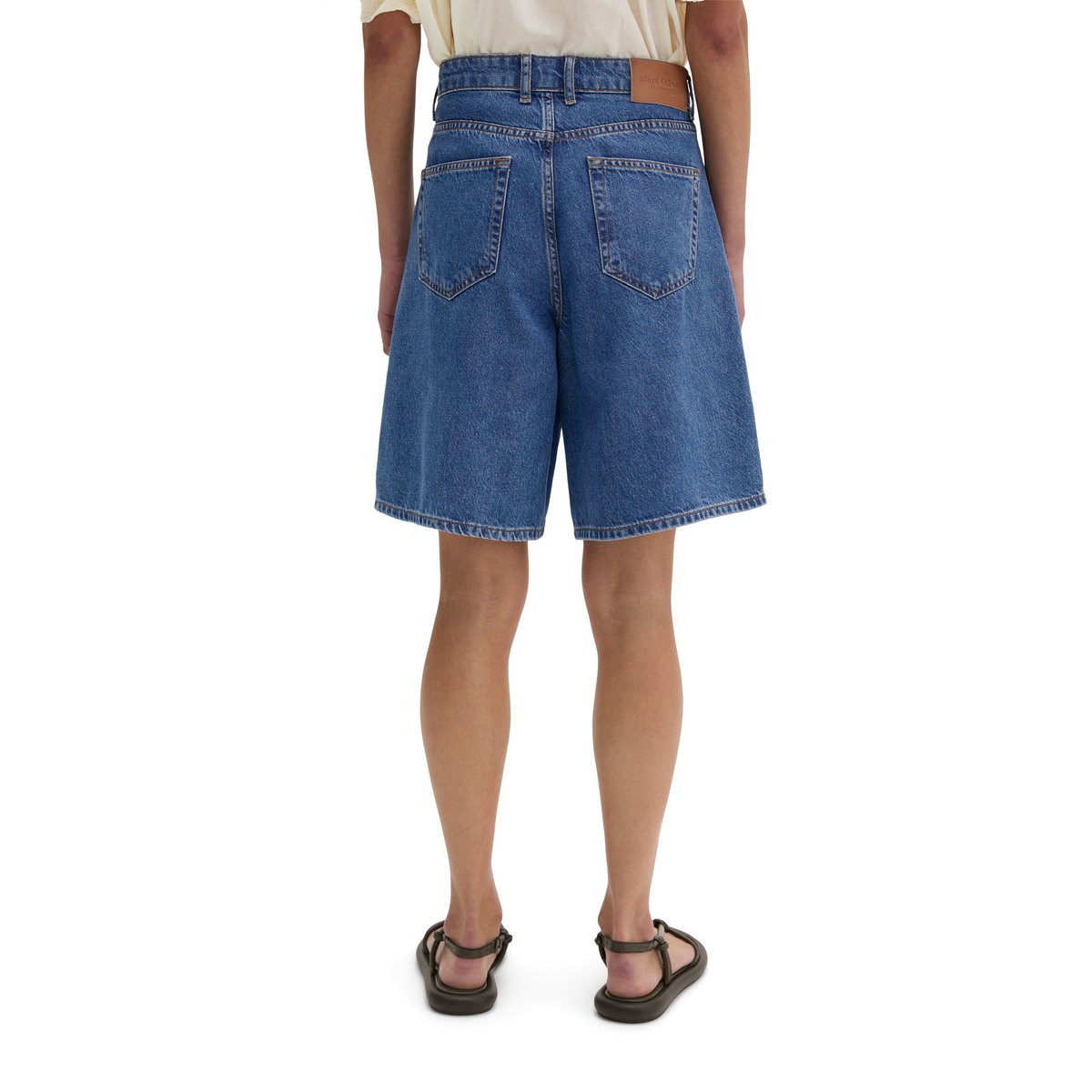 Short en jean large en mélange de coton organique et de lyocell bleu moyen, MARC O'POLO