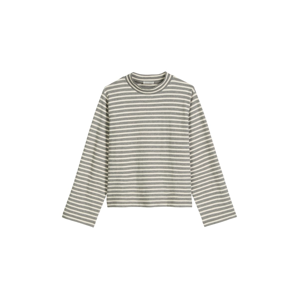 T-shirt long à col roulé rayé regular en jersey heavy slub teint en fil gris foncé, MARC O'POLO