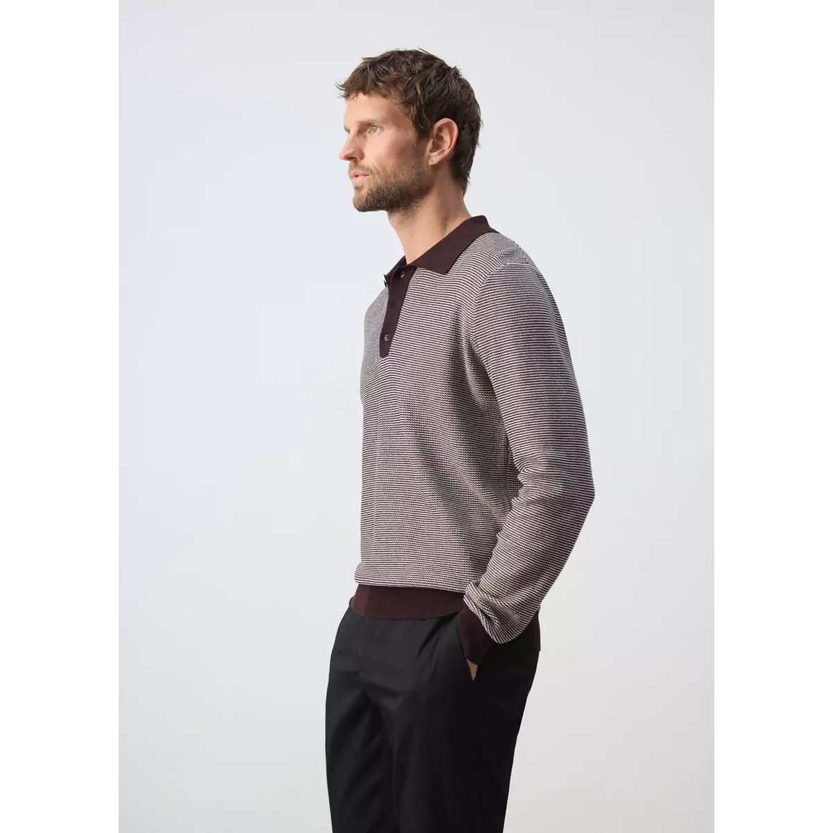 Pull polo 100 % coton maille fine grenat, MANGO MAN