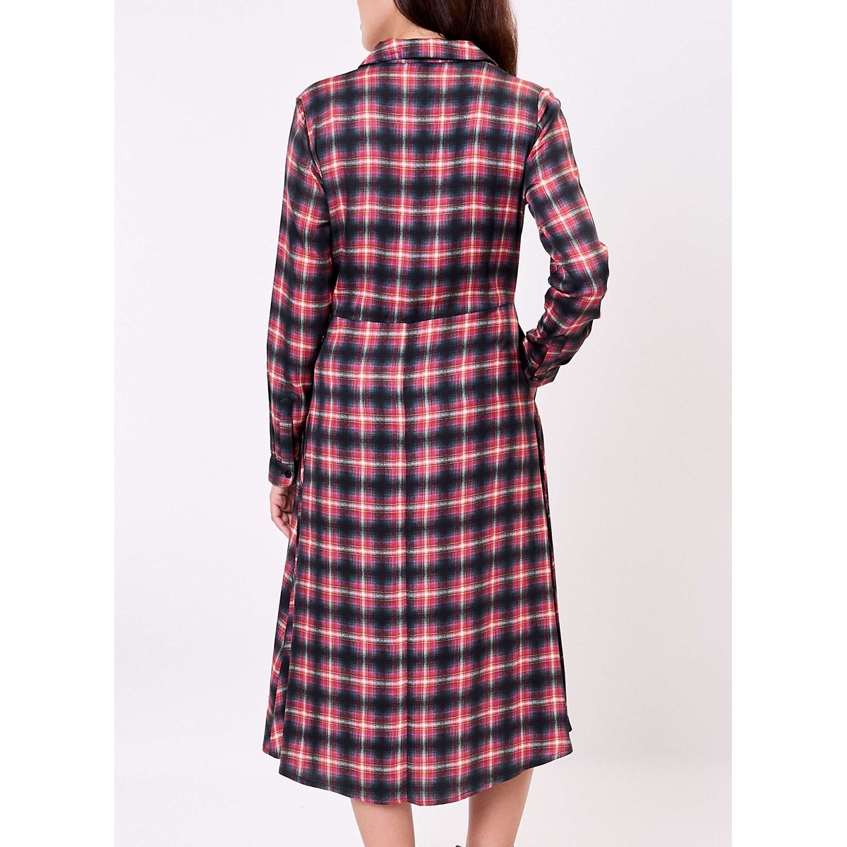 Robe chemise midi fluide à nouer TESSY rouge check, LA FIANCÉE