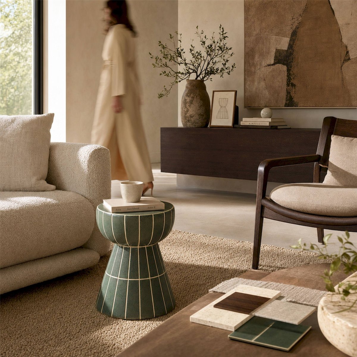 Table d'appoint céramique collection S.TANK vert mat, RECOLLECTION