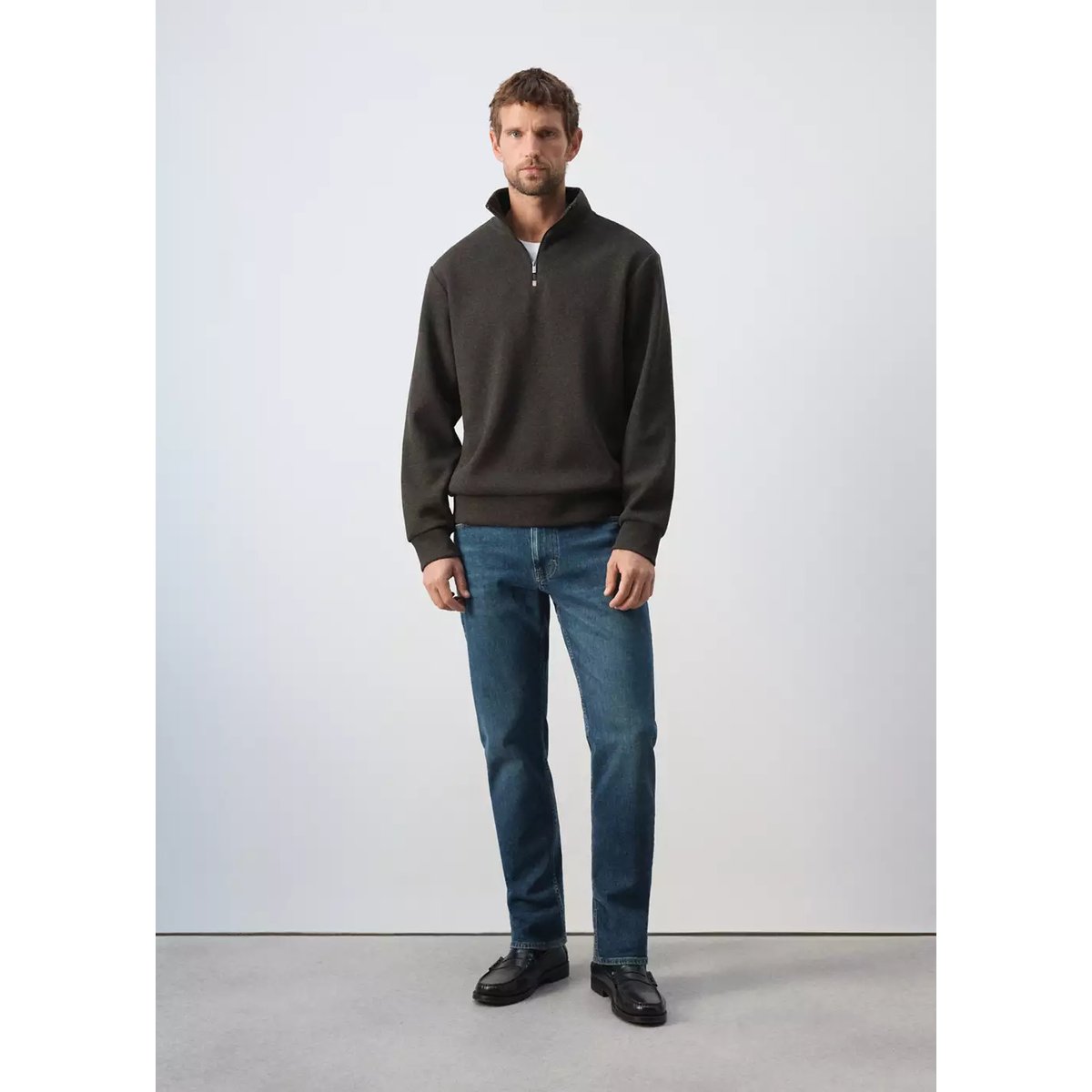 Sweat-shirt en maille grattée coupe regular fit marron, MANGO MAN