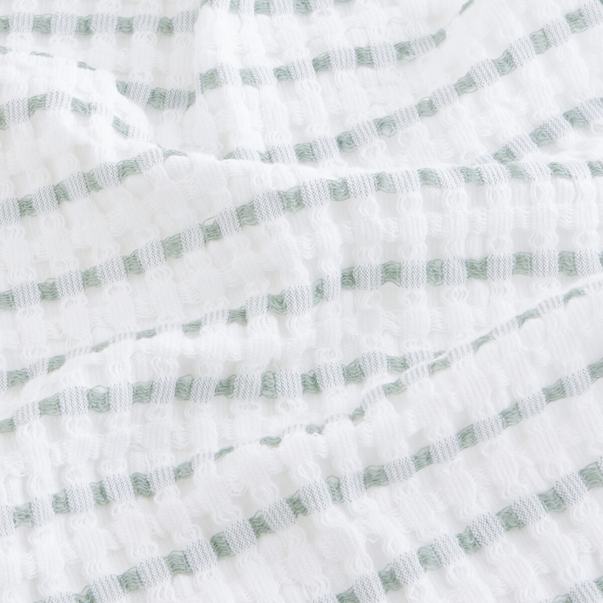 Lot de 3 serviettes d'invités en coton nid d'abeille, TIFLI RAYÉ blanc/vert de gris, LA REDOUTE INTERIEURS