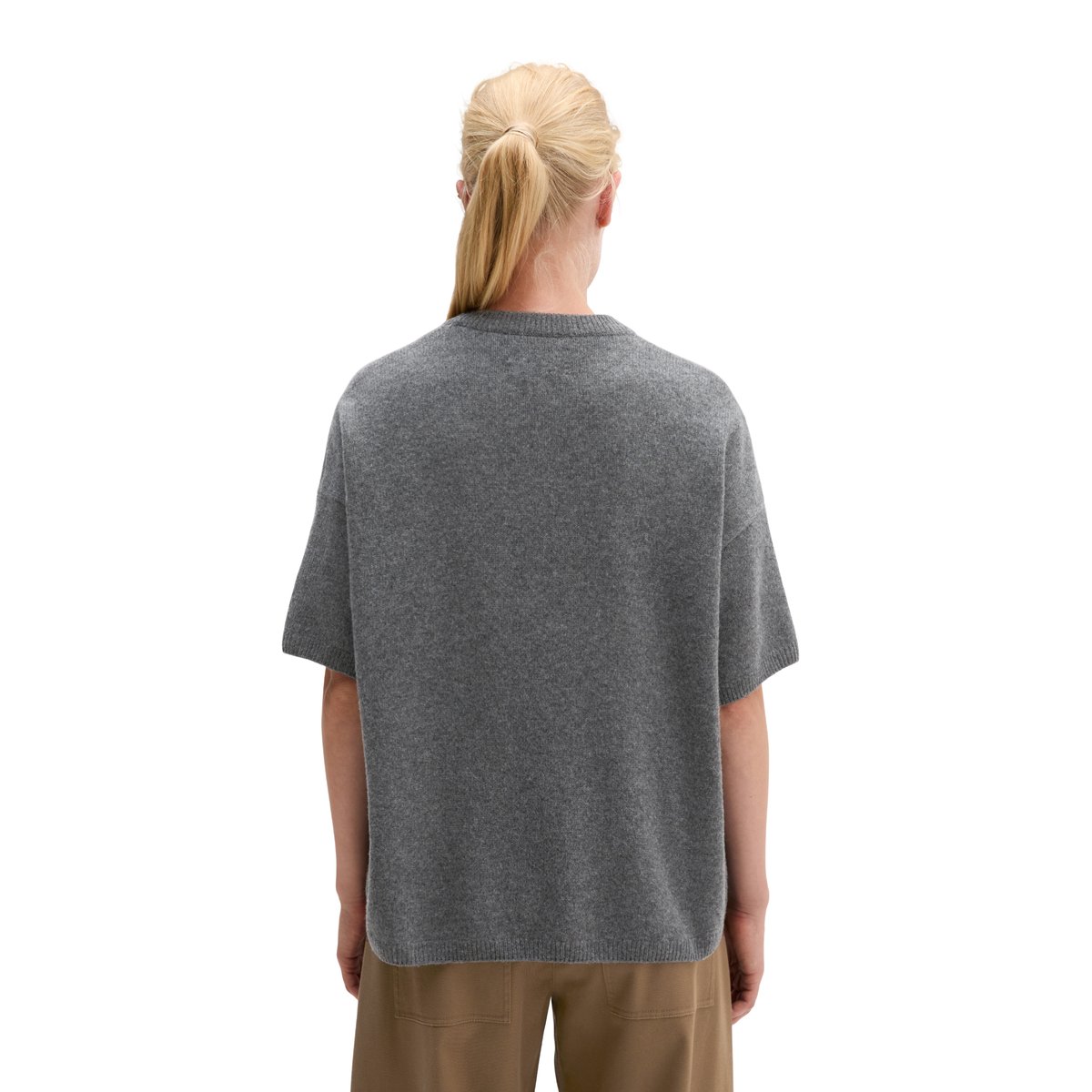 Pull à manches courtes ample en laine mérinos douce gris, MARC O'POLO