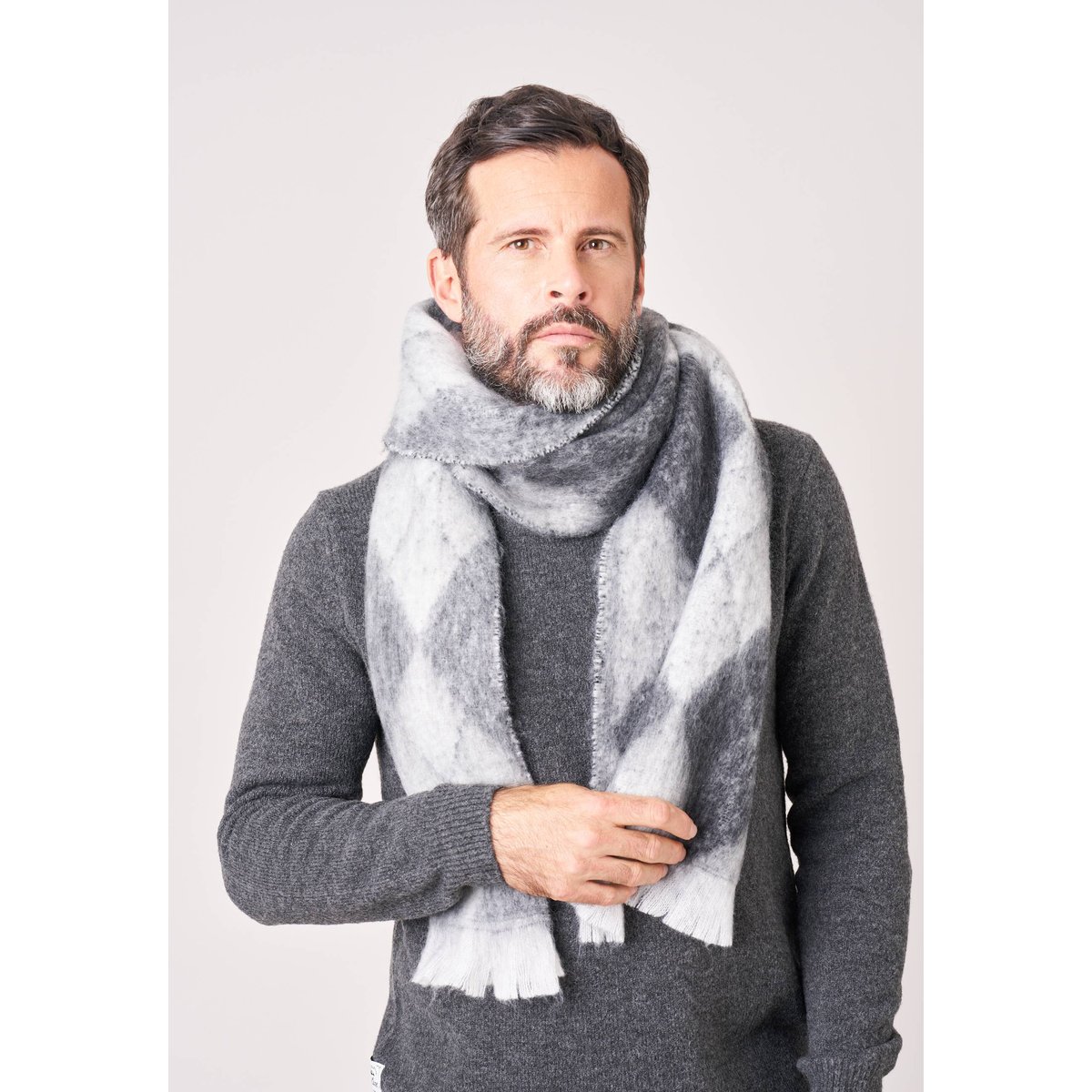 Écharpe homme à motifs losanges SORINO grey, DEELUXE