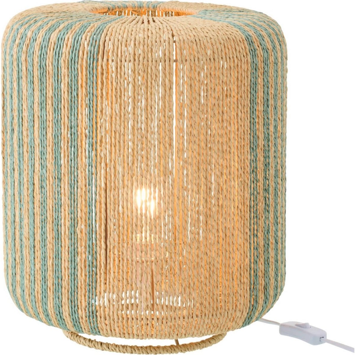 Lampe de table cylindrique en corde turquoise et naturel, RECOLLECTION