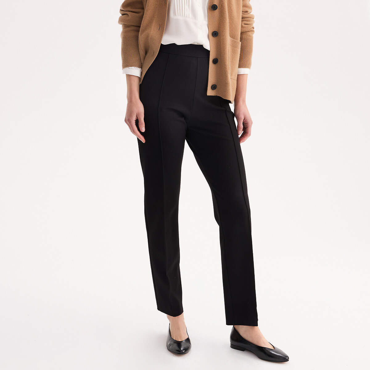 Pantalones de pinzas de corte pitillo negro, ANNE WEYBURN