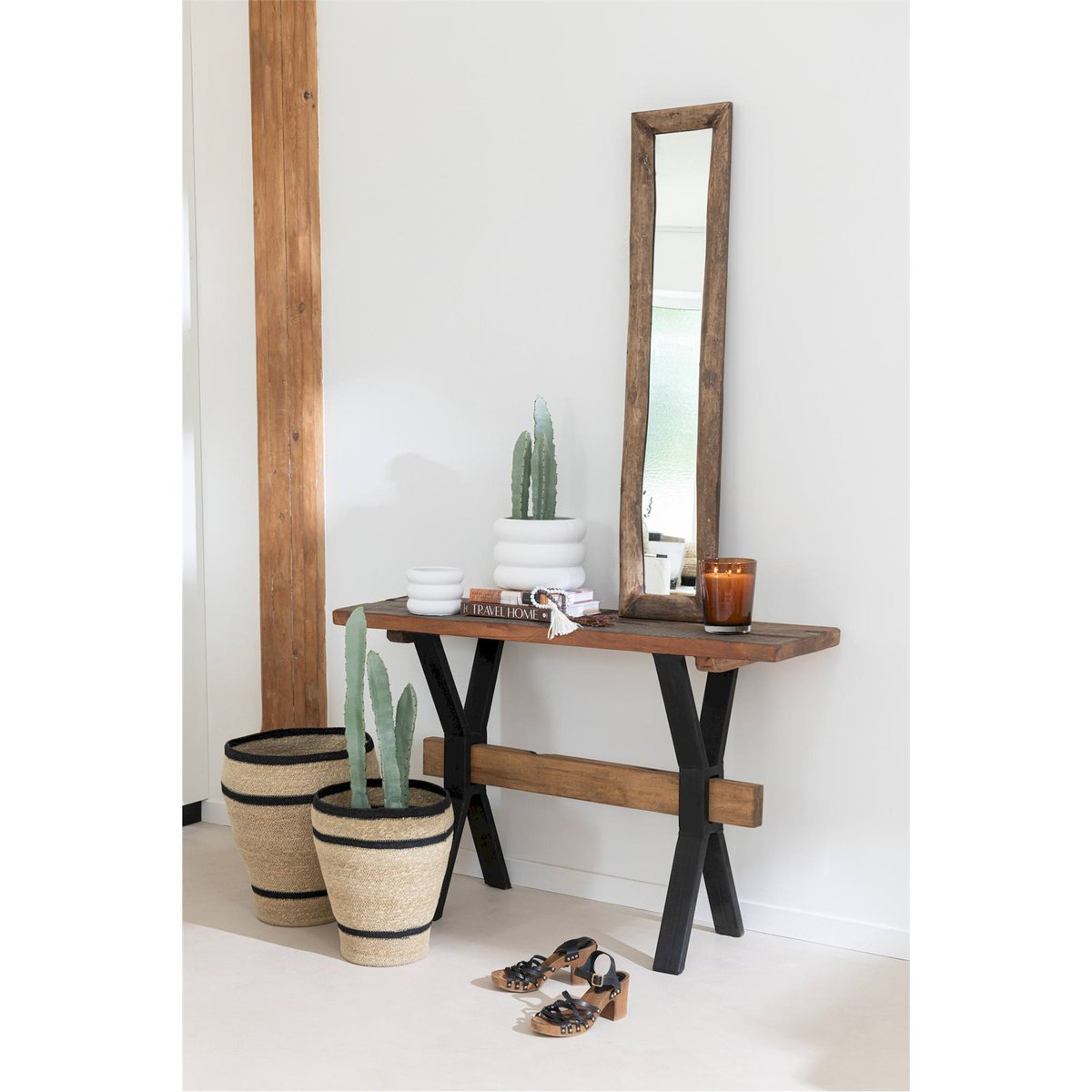 Miroir mural rectangulaire en bois slim bois marron naturel chaleureux, RECOLLECTION