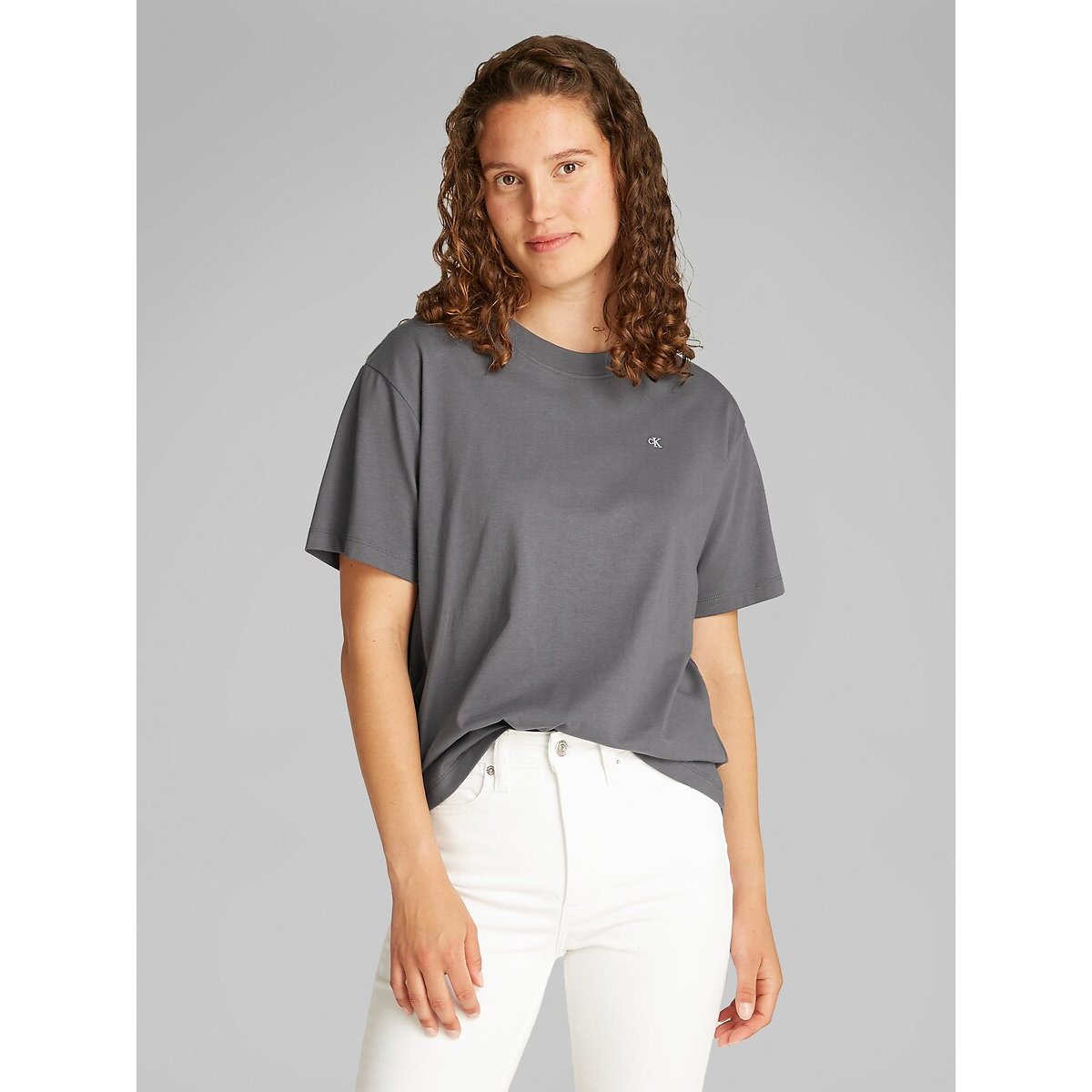 T-shirt à manches courtes coupe large, logo dans l gris, CALVIN KLEIN JEANS