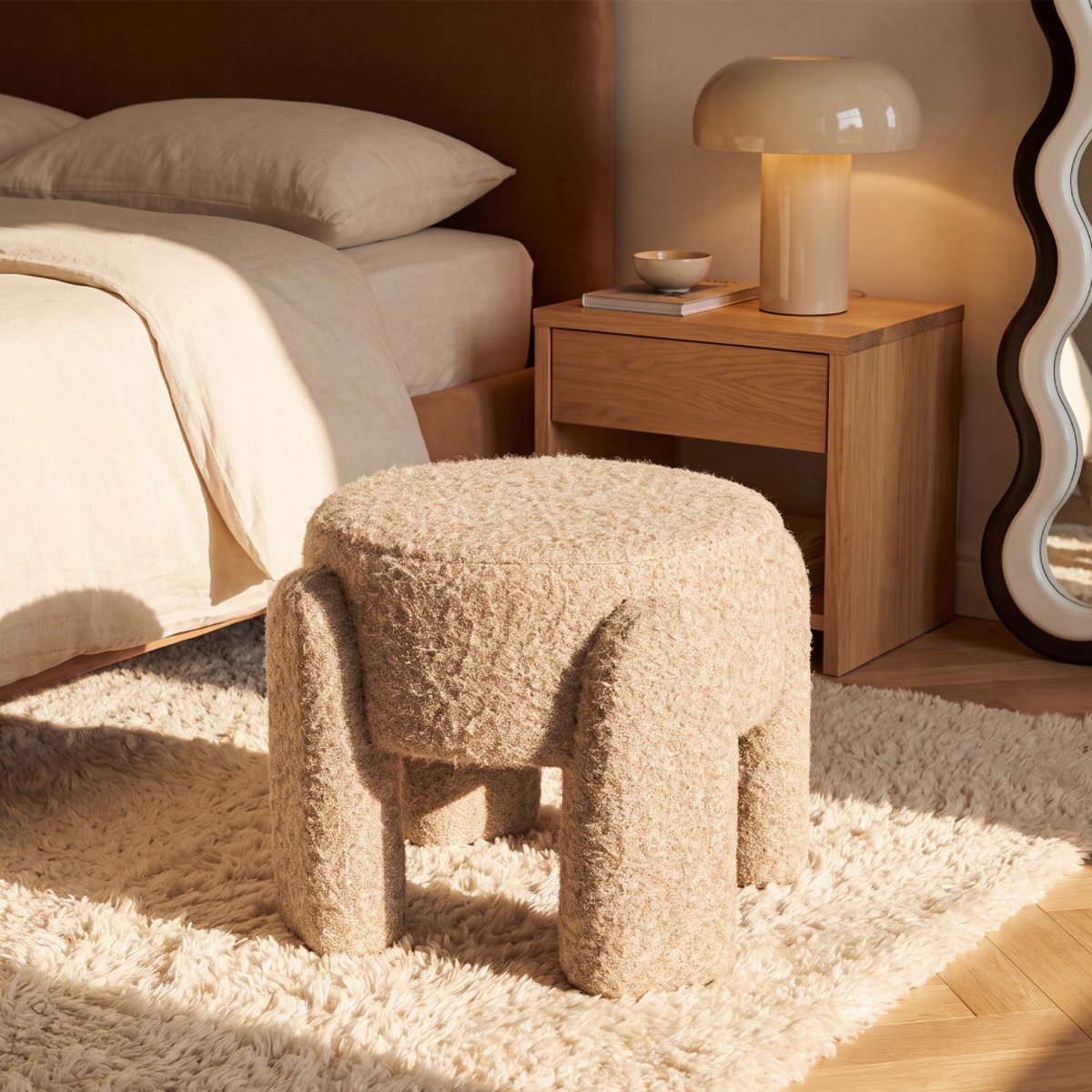 Pouf rond en tissu 45cm- NOLAN beige, DRAWER