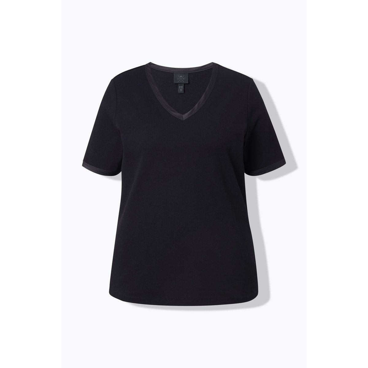 T-shirt en jersey côtelé, liseré en satin noir, ULLA POPKEN