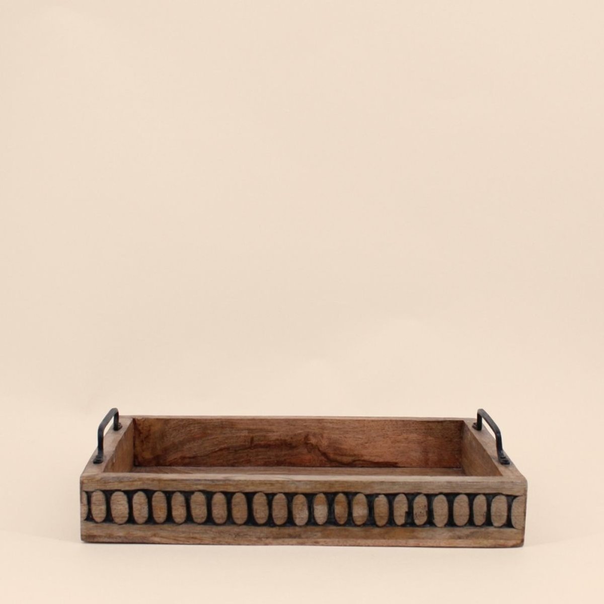 Set de 2 plateaux en bois avec poignées naturel, ORNAMI