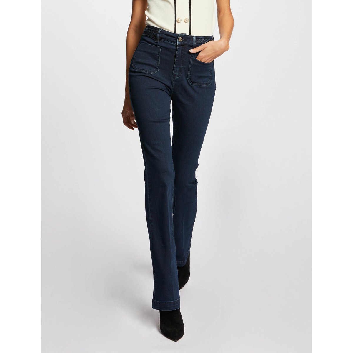 Jeans bootcut avec détails tressés bleu brut, MORGAN