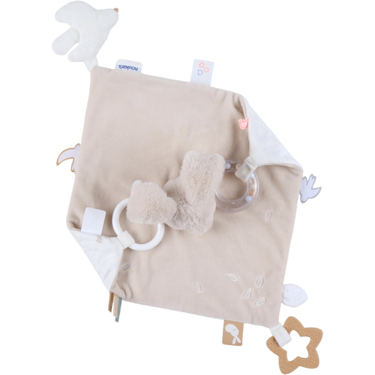 Doudou plat attache sucette beige, NOUKIE'S