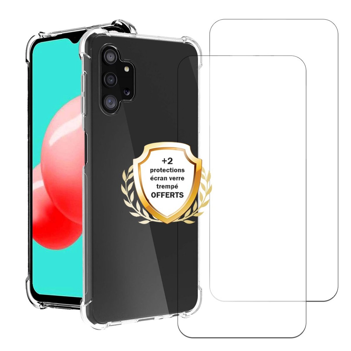Coque Galaxy A32 antichoc + 2 vitres transparent, EVETANE