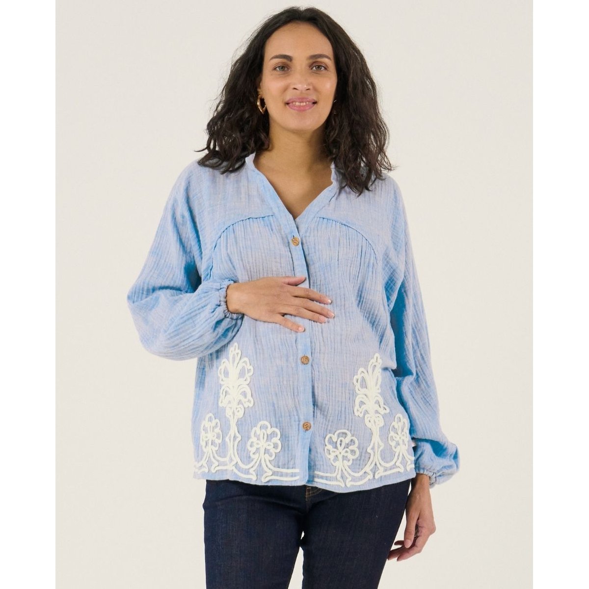 Blouse et chemise d'allaitement Sarah bleu, CACHE COEUR