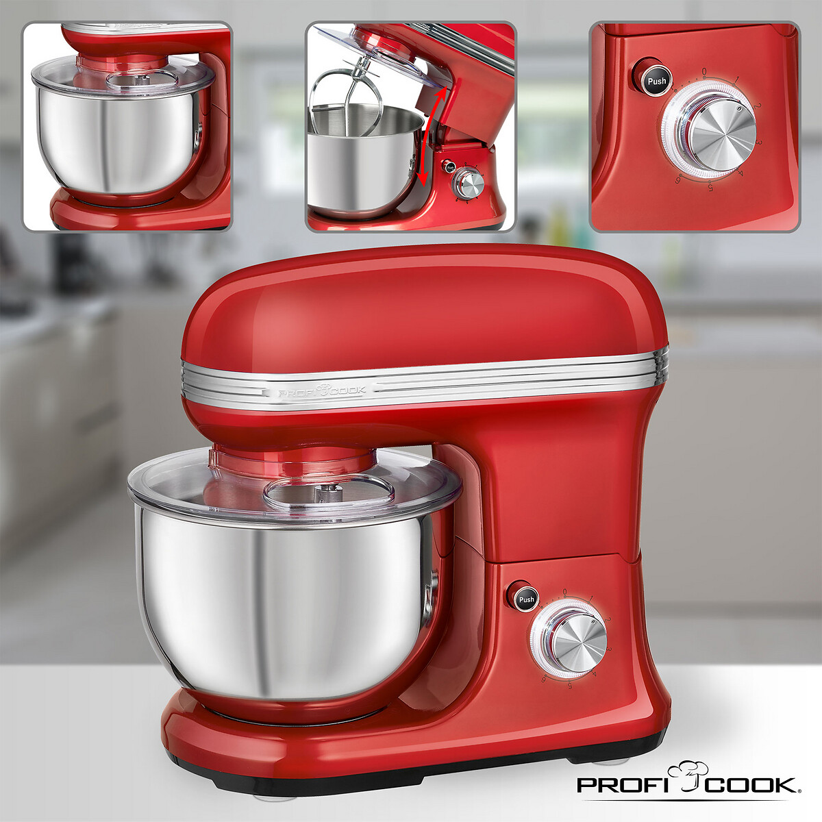 Batedeira com taça 1200 W em alumínio, 5,5 L, vermelha, da Proficook vermelho, PROFICOOK