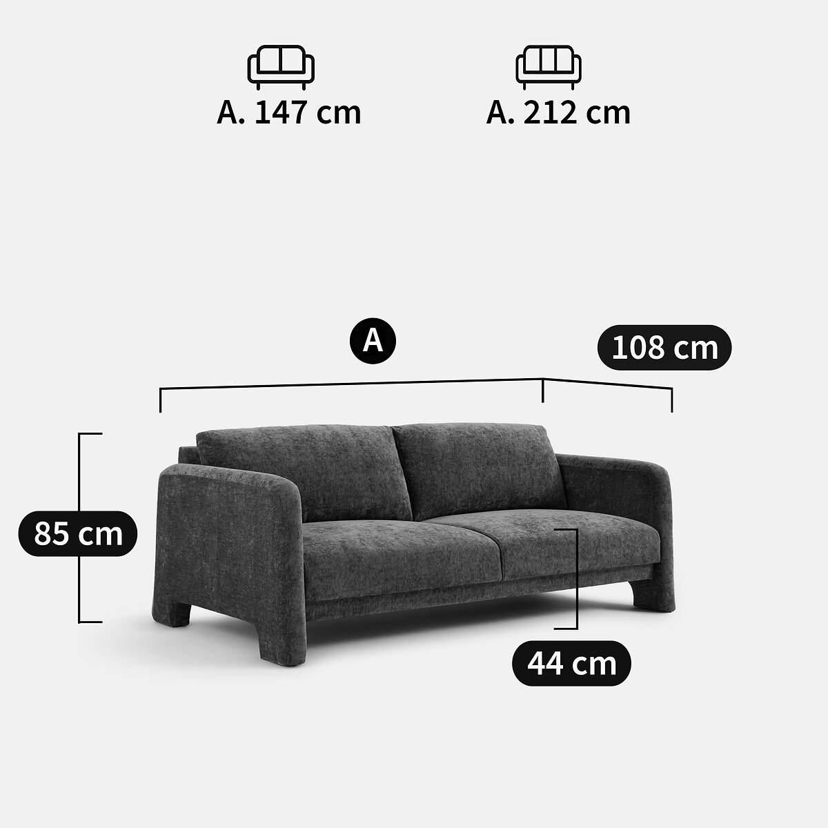 Sofá reto de 2 ou 3 lugares, em chenille flamejado, MOLTA bege, LA REDOUTE INTERIEURS