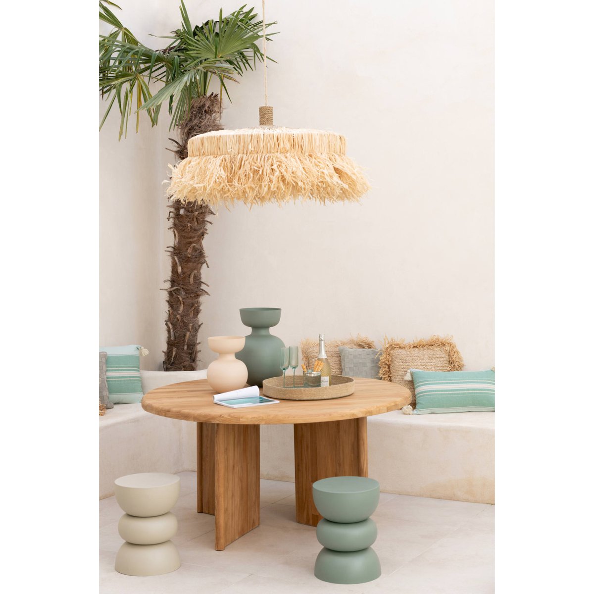 Table d'appoint ronde en fer pour salon vert sauge mat contemporain, RECOLLECTION