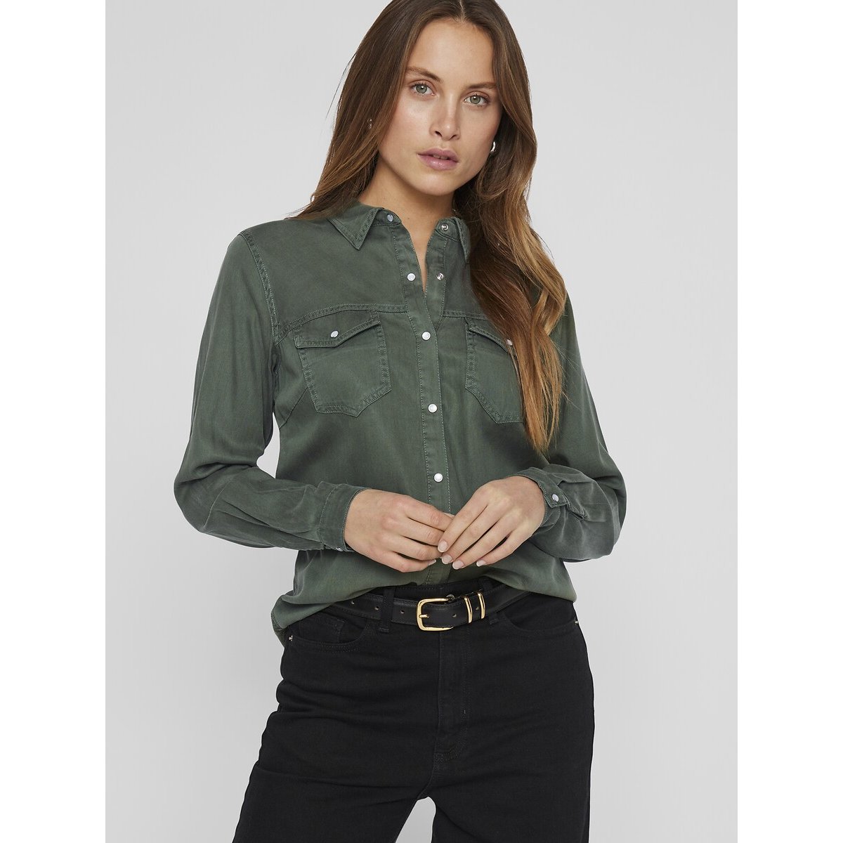 Chemise cintrée, manches longues vert canard, VILA