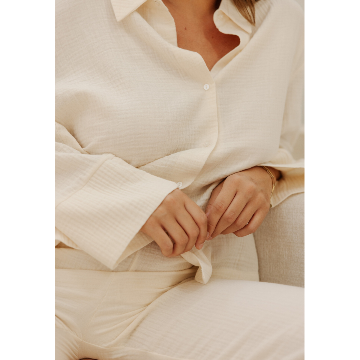 Chemise manches longues en gaze de coton CÉCILY beige, VARIANCE