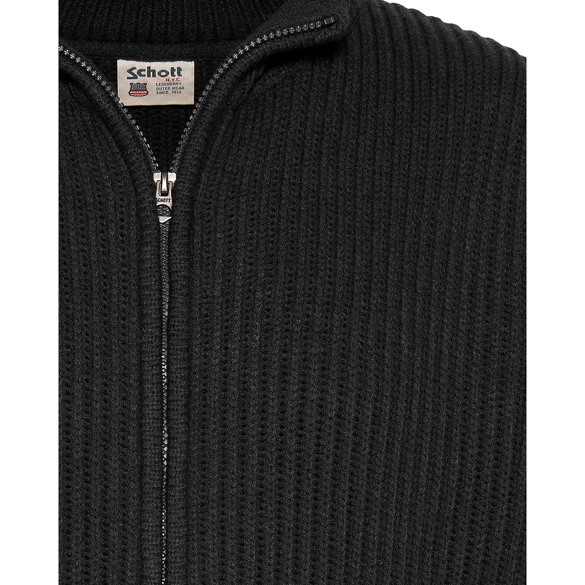 Gilet zippé maille côtelé noir, SCHOTT
