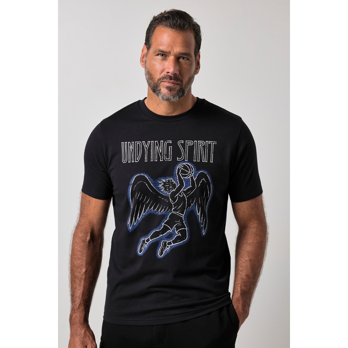 T-shirt manches courtes et imprimé poitrine noir, JP1880