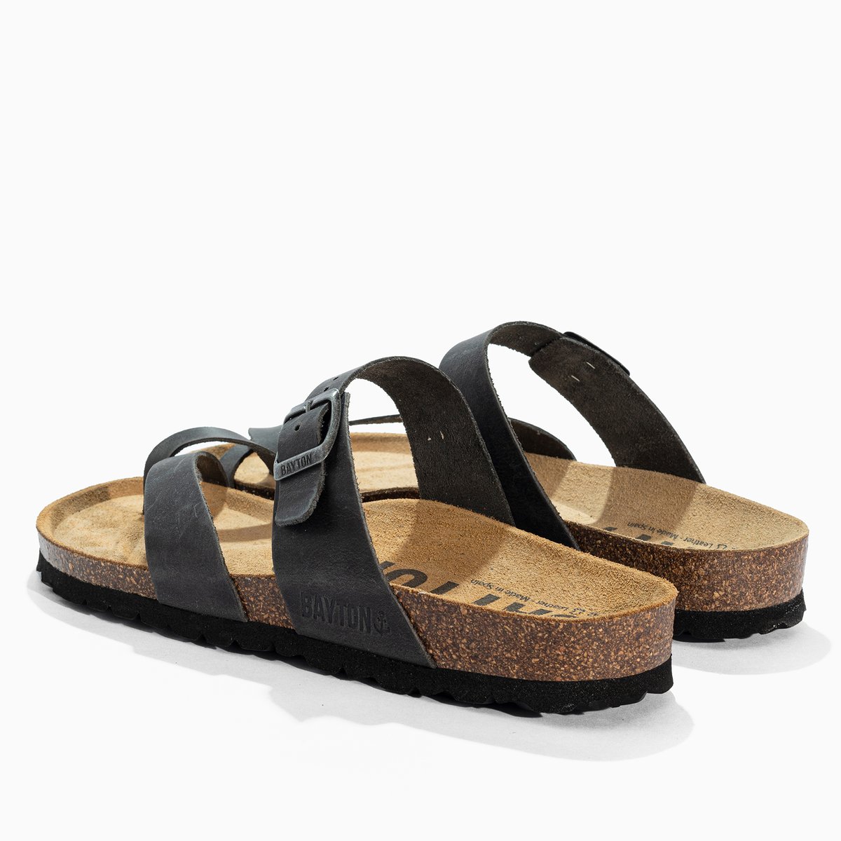 Tongs en cuir DIANE anthracite, BAYTON