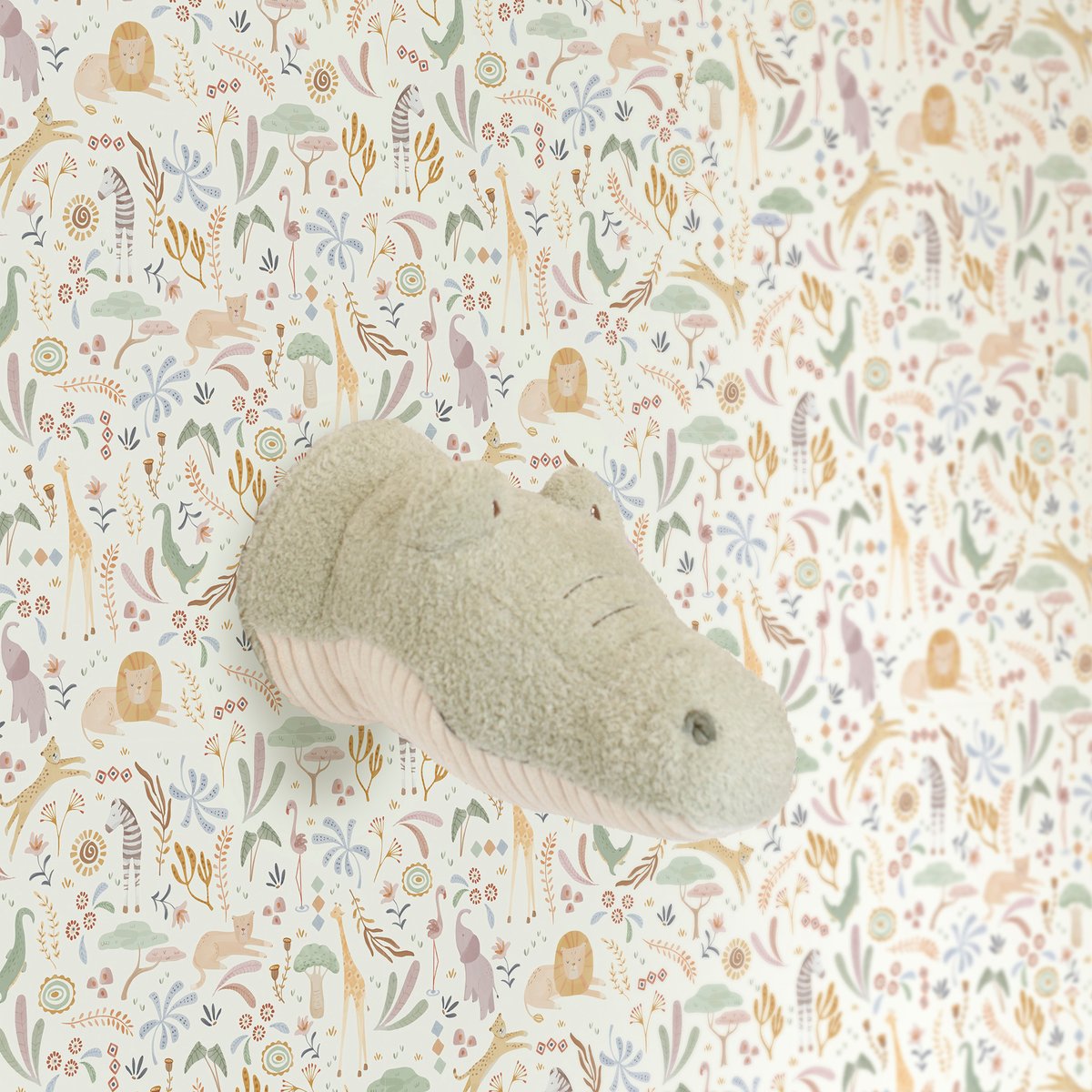 Papier peint fleuri pour enfant Petits animaux de la savanne multicolore, LITTLE DUTCH