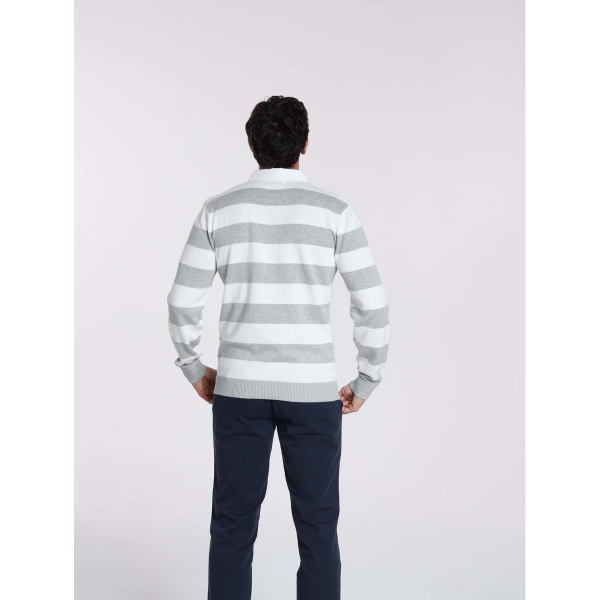Pulls col polo en coton RACING gris chine/blanc, GENTLEMAN FARMER