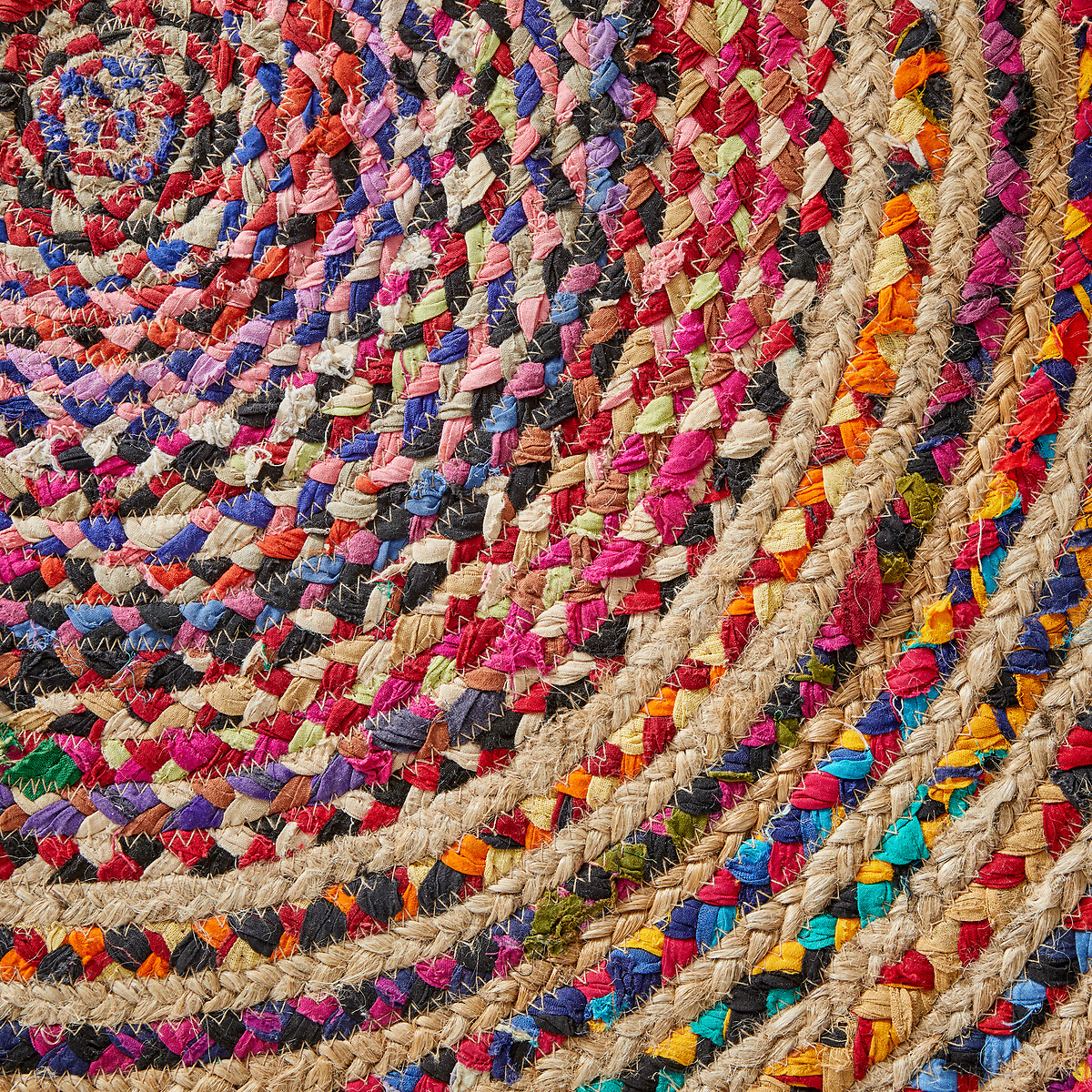 Tapis fait main, en jute et coton recyclé, diamètre 120 cm, JACO multicolore, AM.PM