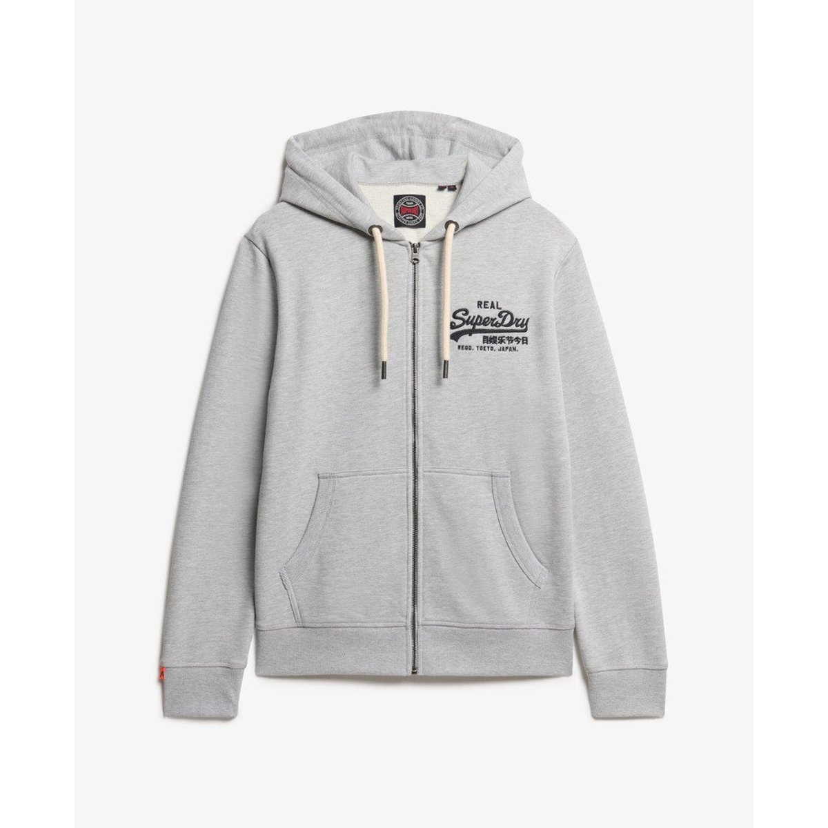 Sweat à capuche zippé et brodé Vintage Logo gris moyen chiné, SUPERDRY