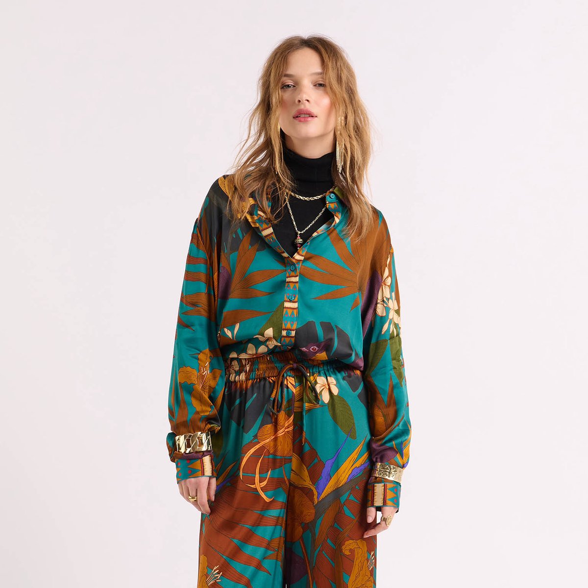 Chemise à motifs BONAVENTURE PETAL noir, WILD