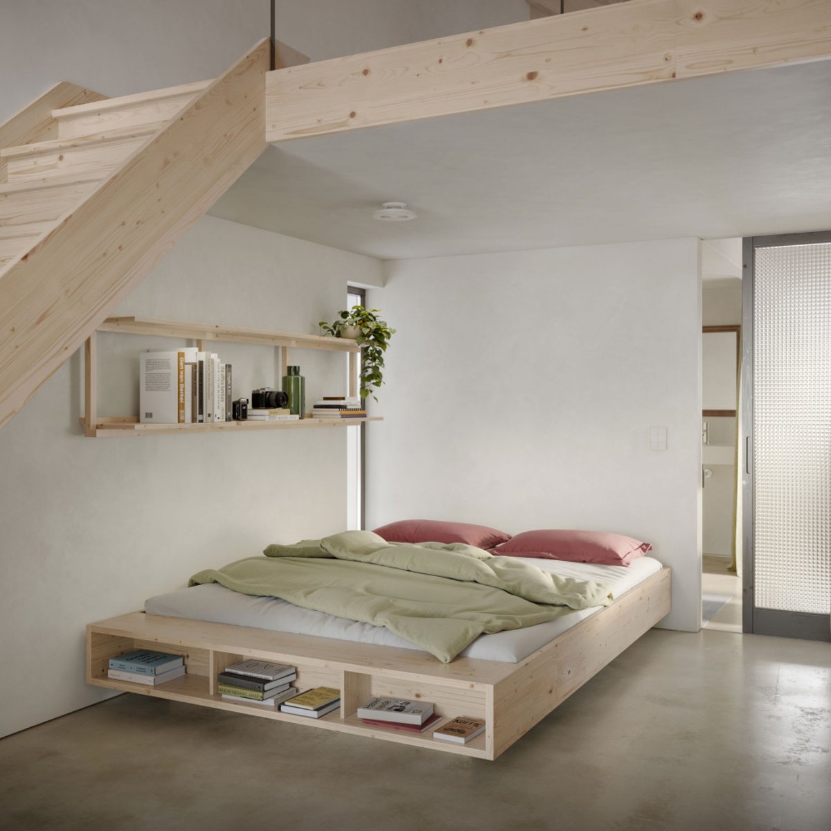 Lit avec rangement en bois 140x200cm- MERGE bois clair, KARUP DESIGN