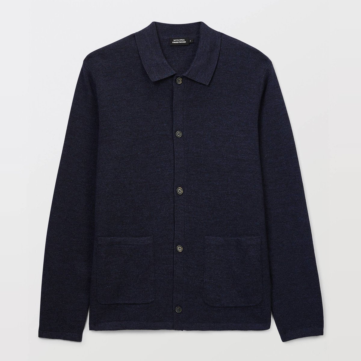Gilet col polo en coton BIO GOTS et laine marine chine, MONOPRIX