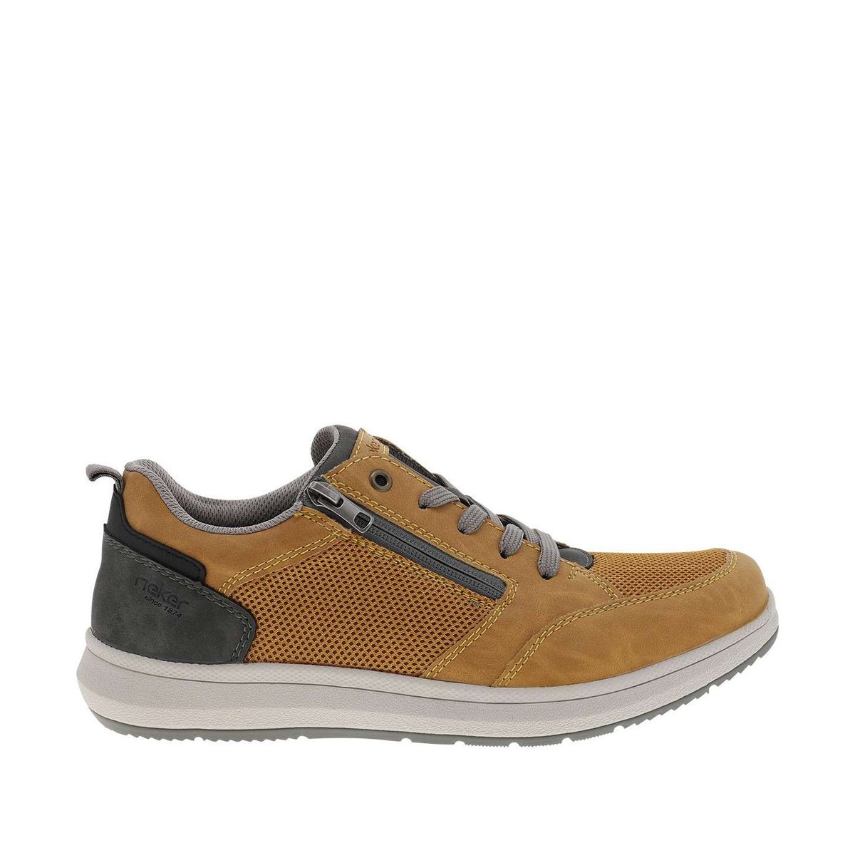 Sneakers jaune à talon plat avec des lacets et un zip latéral jaune, RIEKER