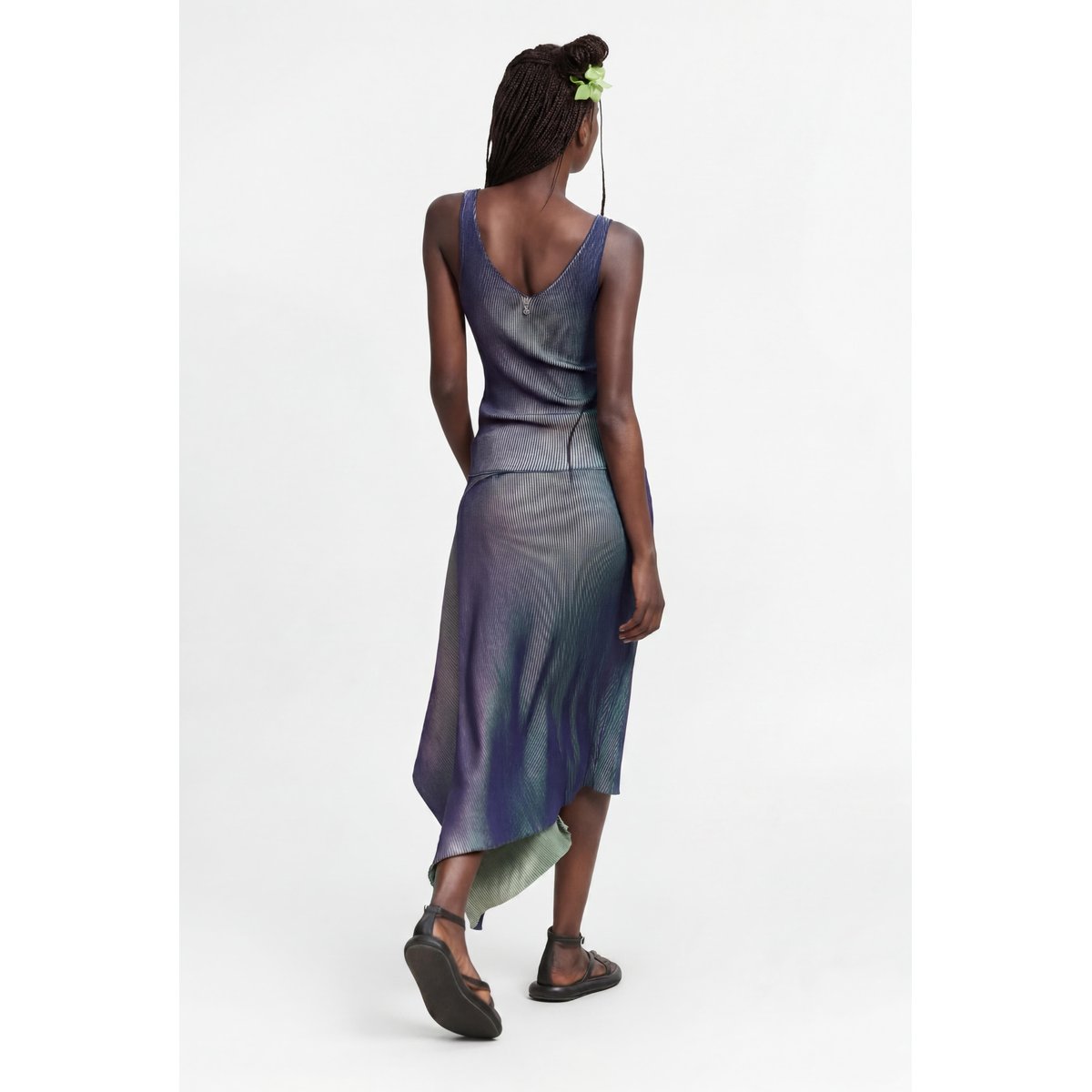 Jupe longue en maille irisée bleu, DESIGUAL