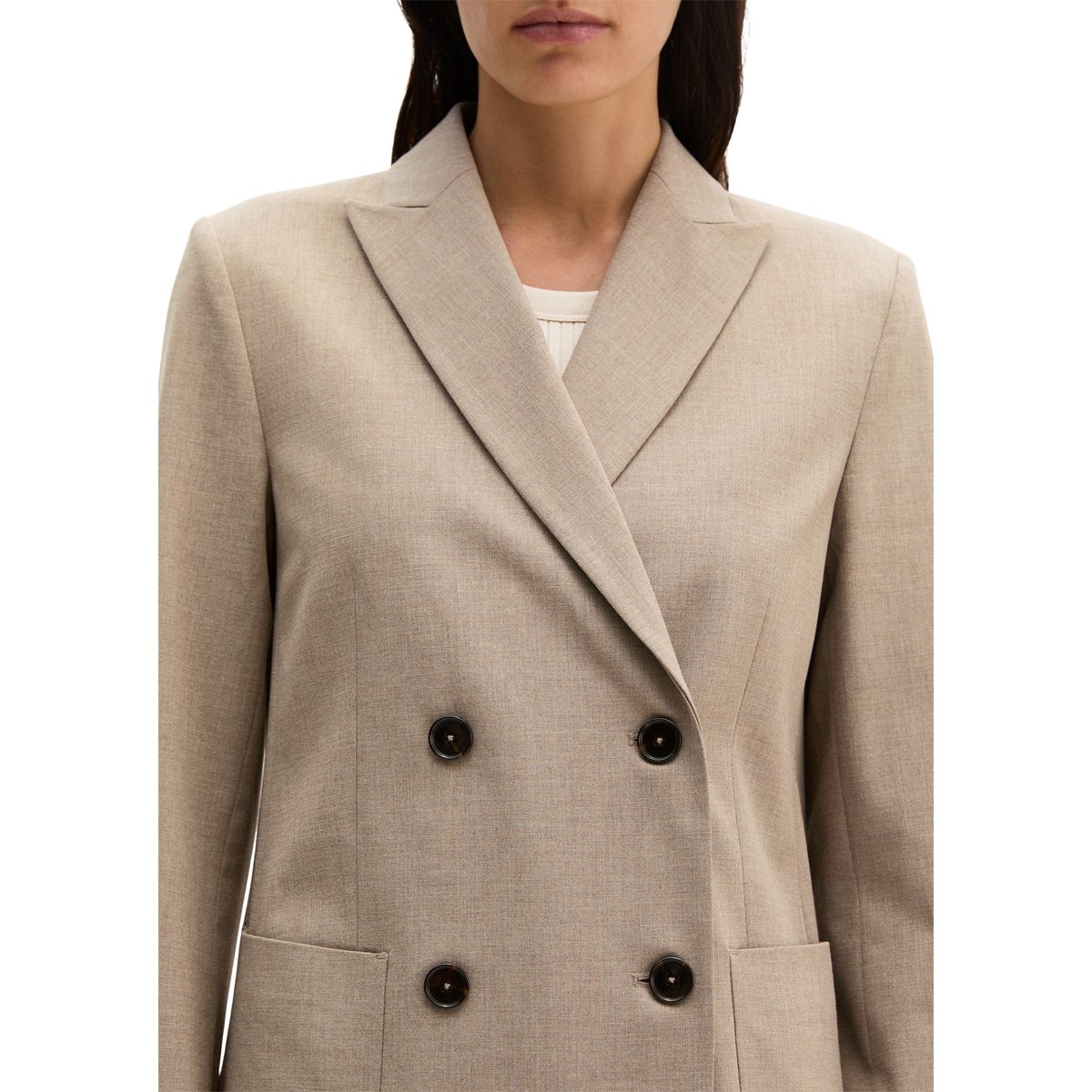 Blazer double boutonnage slim en Summer Wool marron clair, MARC O'POLO