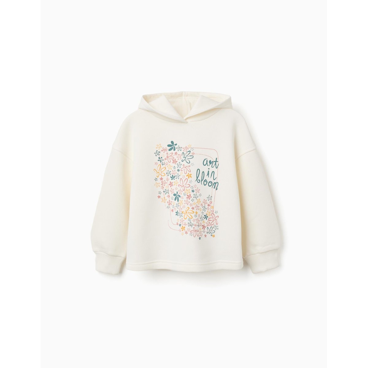 Sweat en coton peigné à capuche et imprimé floral blanc, ZIPPY