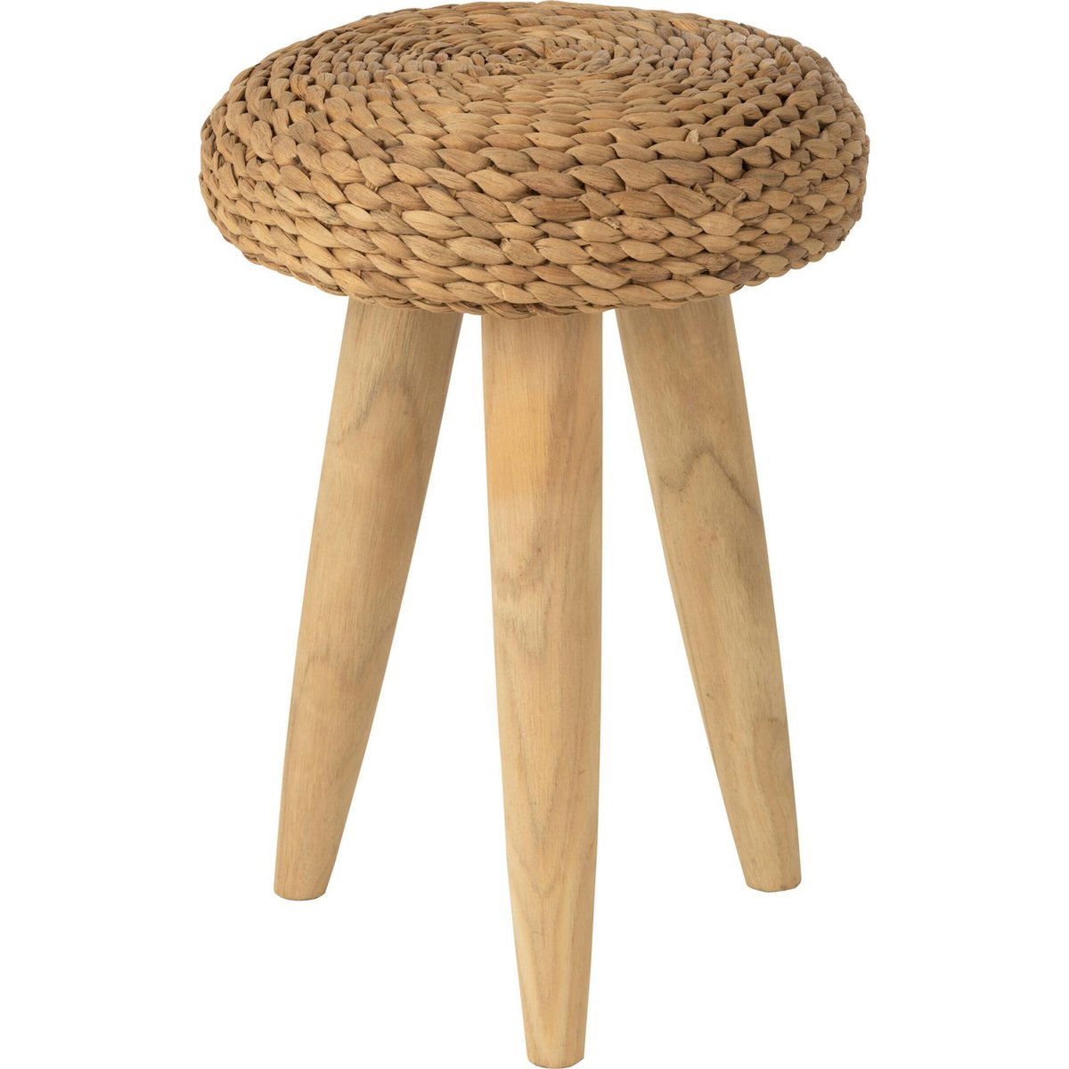 Tabouret rond en teck et jacinthe d'eau naturel bois clair et beige, RECOLLECTION