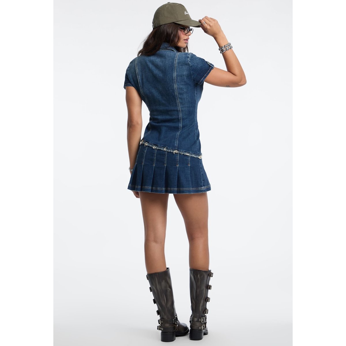 Mini Robe Plissée En Jean bleu, GUESS